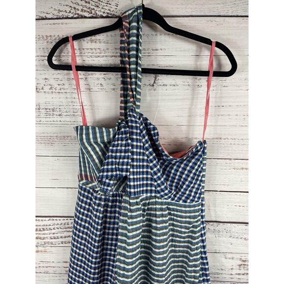 Maeve Dress Women's 10 Gingham One Shoulder Tie Stripe Anthropologie NWT - Picture 3 of 12